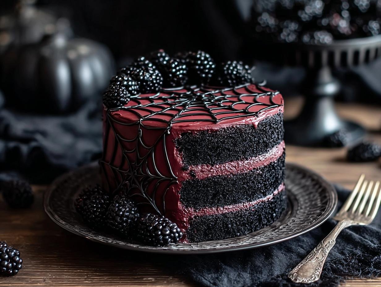 Spooky Black Velvet Halloween Cake: 1 Day Prep - Black Velvet Halloween Cake - additional detail