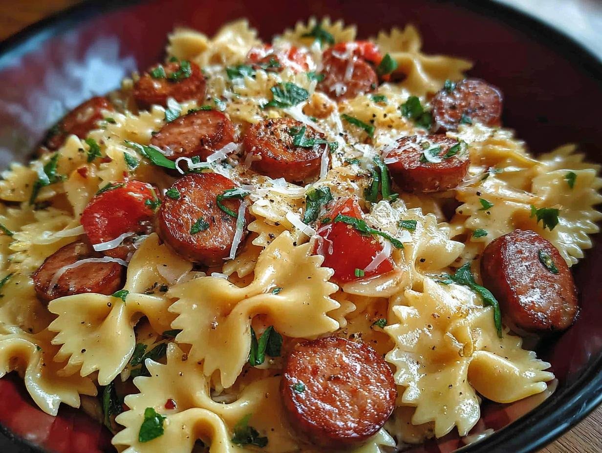 One Pot Kielbasa Pasta: Pure Bliss Dinner - One Pot Kielbasa Pasta - additional detail