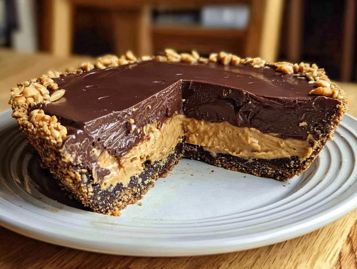 Bake Chocolate Peanut Butter: 20-Minute Dream Dessert - Close-up of the rich chocolate topping being spread over the peanut butter filling.