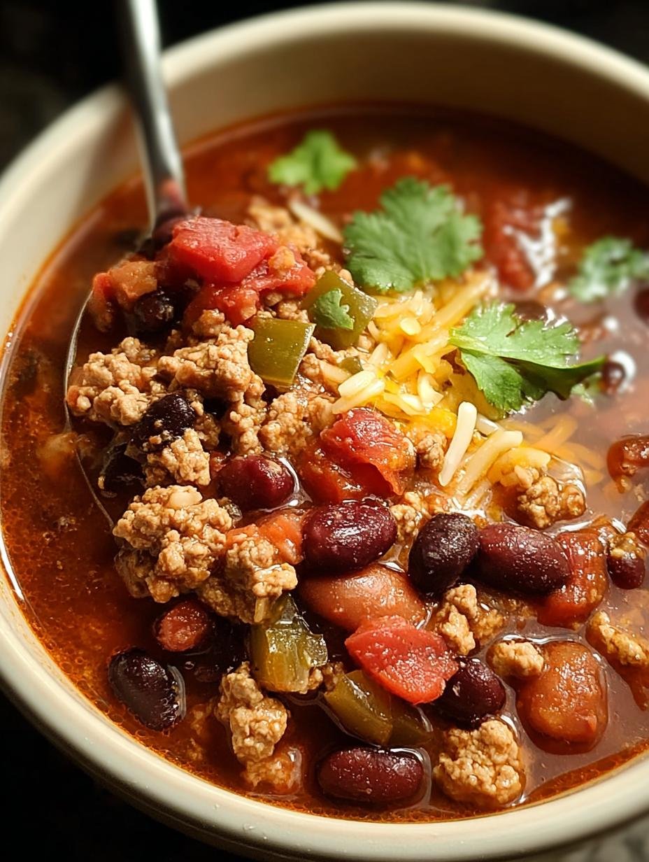 Delicious Crockpot Turkey Chili in a bowl with toppings, showcasing its comforting and hearty appeal