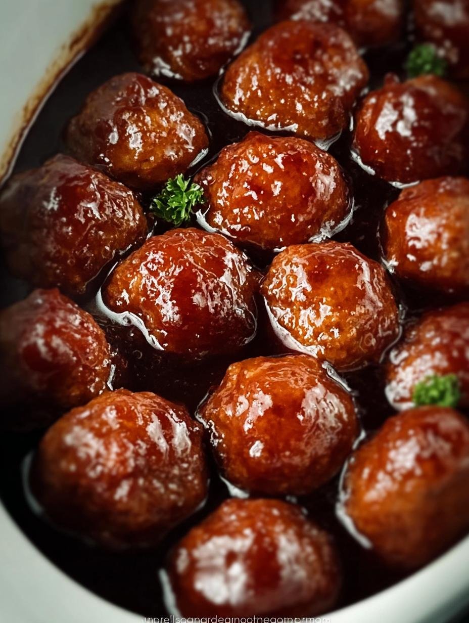 Delicious Grape Jelly Meatballs simmering in a slow cooker, ready for a party