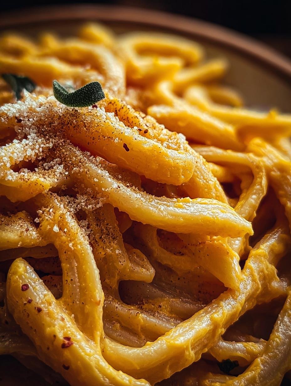 Delicious Pumpkin Alfredo Pasta in a bowl, garnished with fresh parsley, ready to be served