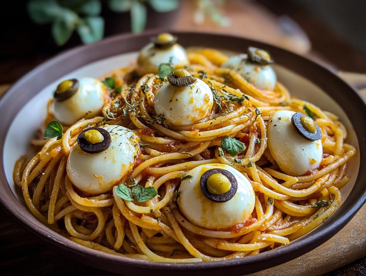 Spaghetti Mozzarella Eyeballs: Terrifyingly Easy 1-Hour Recipe - Spaghetti Mozzarella Eyeballs - additional detail
