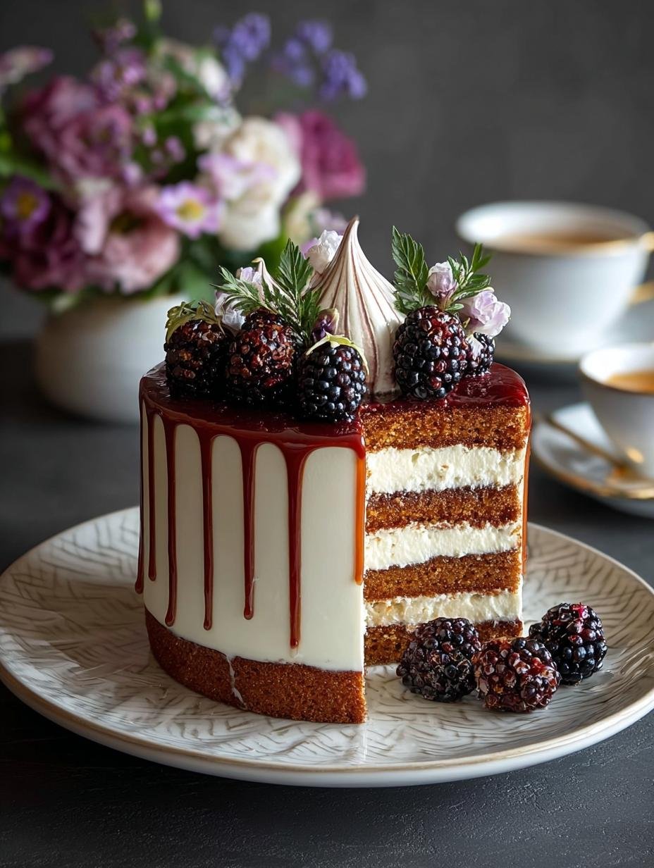 Earl Grey Cake with Honey Buttercream and Blackberry Bliss - Earl Grey Cake with - main visual representation
