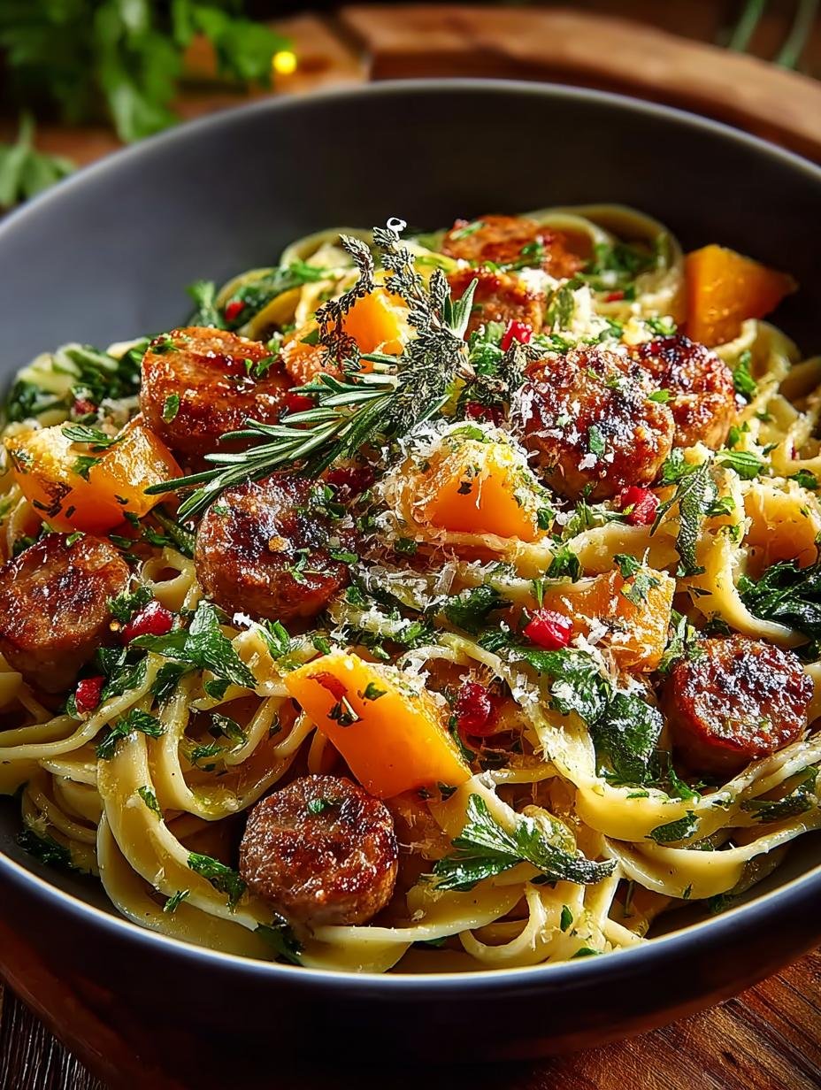 Cozy Sausage Pasta with Brussels for Autumn Comfort - Sausage Pasta with Brussels - additional detail