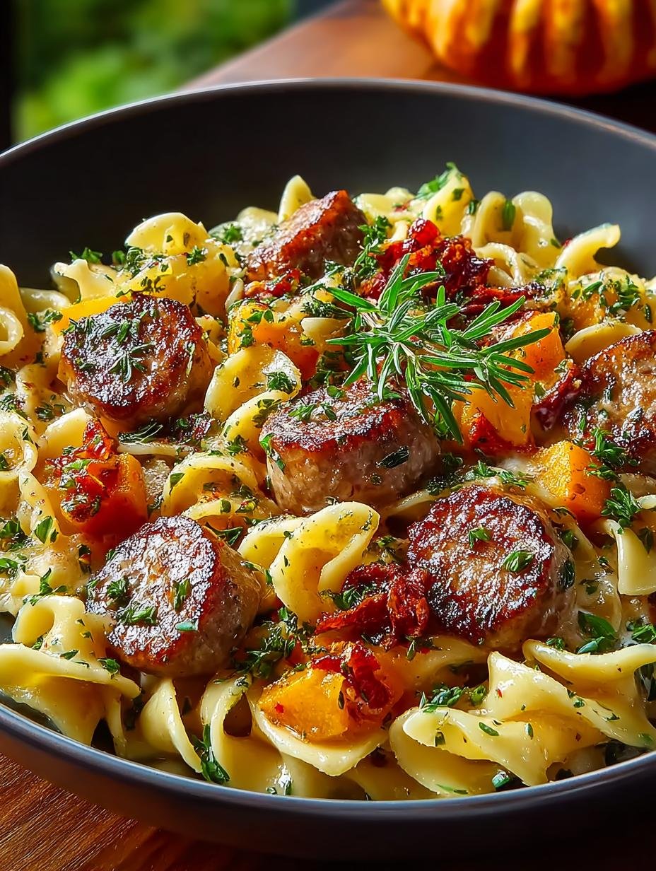 Sausage Pasta with Brussels