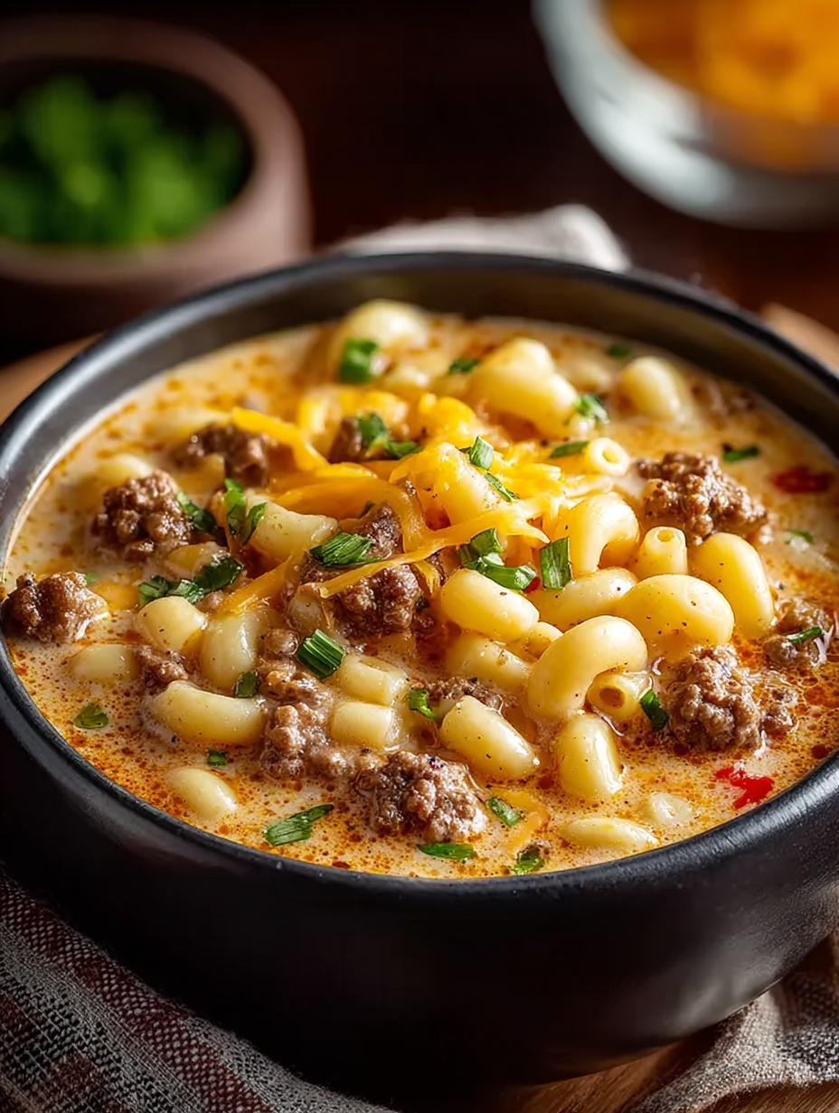 Hearty Cheeseburger Macaroni Soup for Cozy Nights - Cheeseburger Macaroni Soup - additional detail