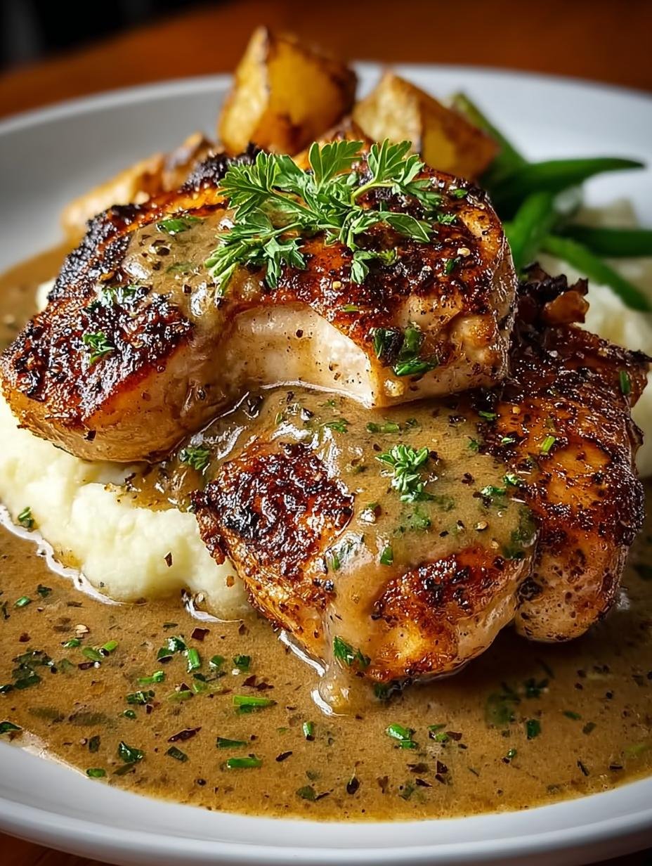Delicious Chicken Garlic Gravy with fresh herbs
