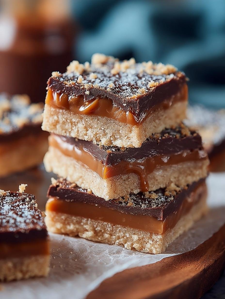Decadent Chocolate Caramel Shortbread Bars Recipe - Chocolate Caramel Shortbread Bars - additional detail