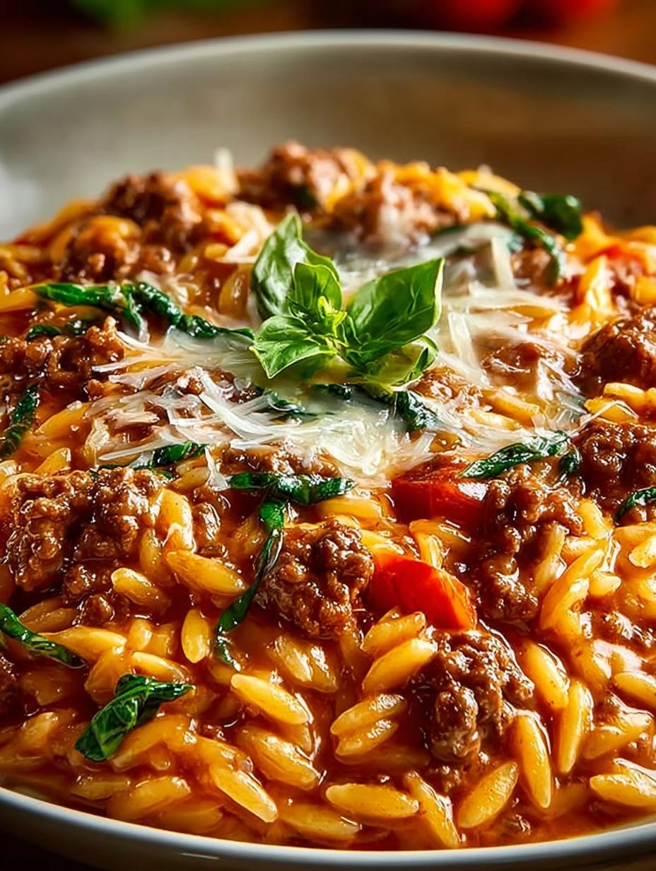 Ground Beef Orzo with Creamy Tomato Sauce for Dinner - Ground Beef Orzo with - additional detail