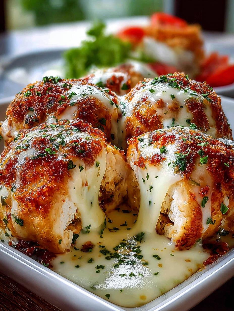 Irresistible Mozzarella Ranch Chicken Bombs fresh from the oven on a serving platter