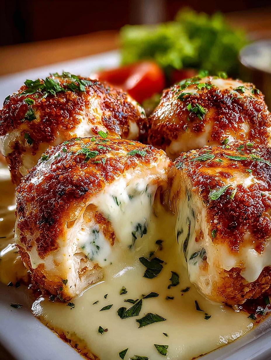 Deliciously cheesy Mozzarella Ranch Chicken Bombs ready to serve