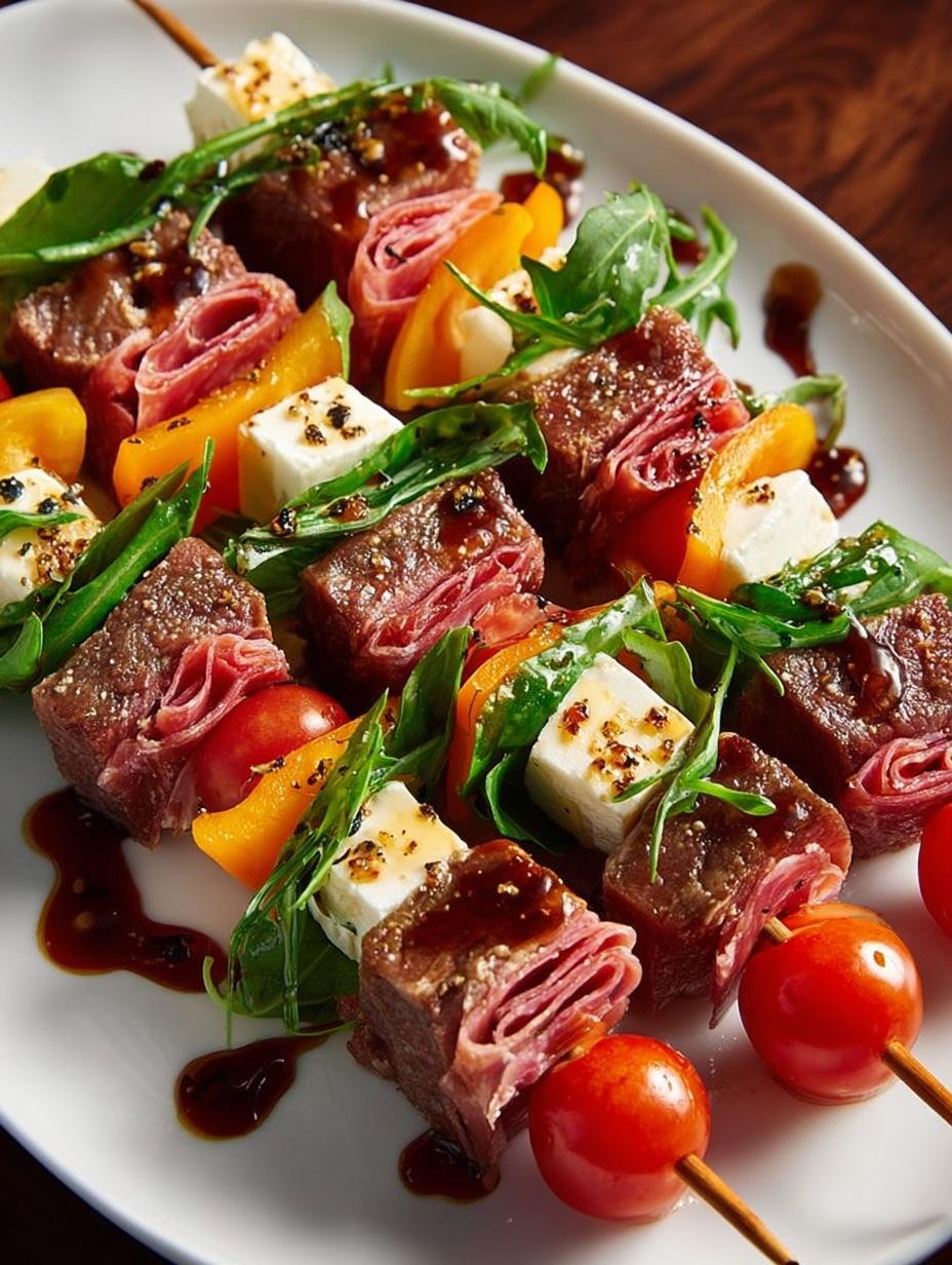 Colorful Charcuterie Skewers Appetizer Kabobs ready to serve