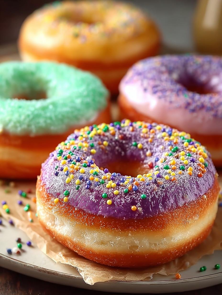 Irresistibly Sweet King Cake Donuts for Mardi Gras - King Cake Donuts - main visual representation