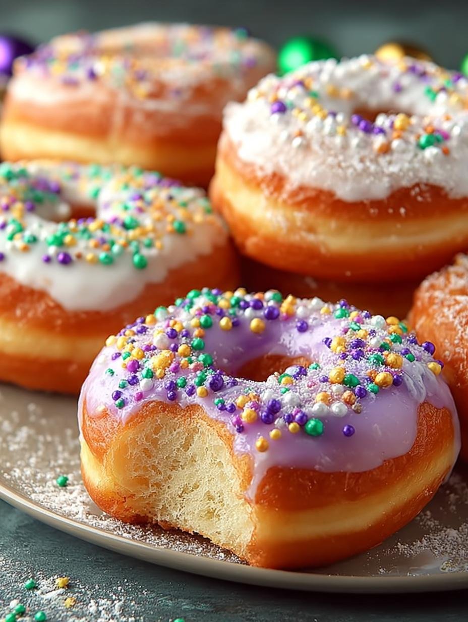 Irresistibly Sweet King Cake Donuts for Mardi Gras - King Cake Donuts - additional detail
