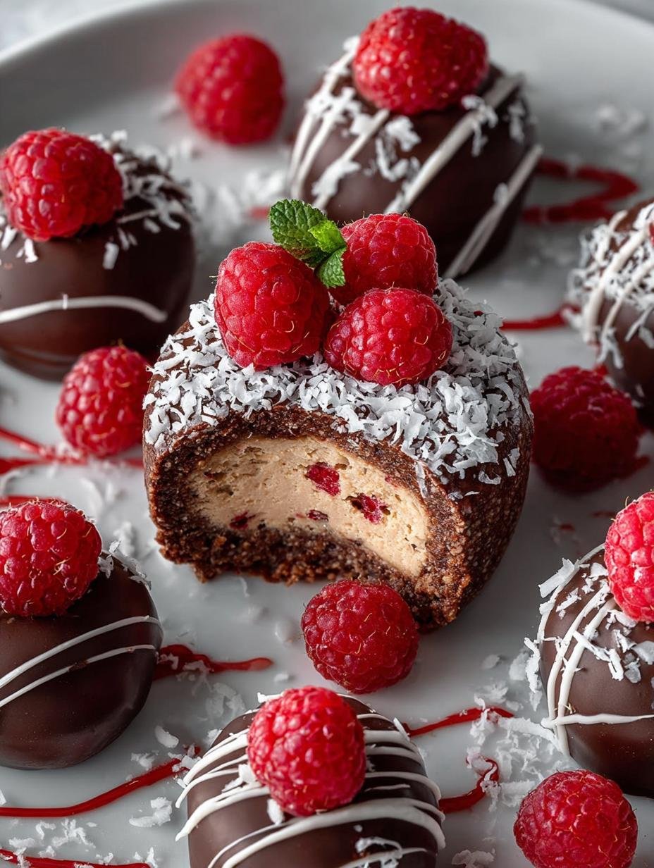 Raspberry Chocolate Coconut Peanut Butter Energy Bites