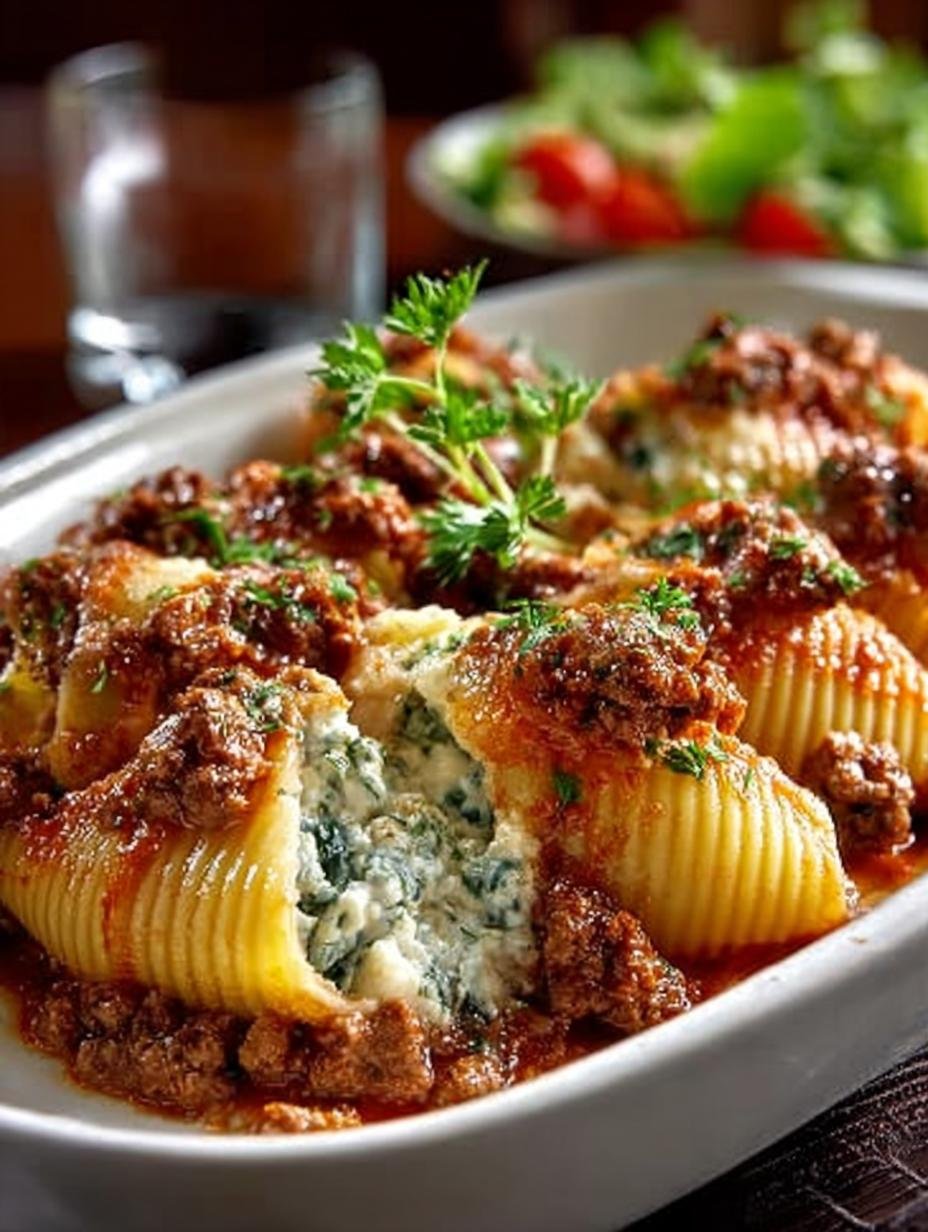 Irresistible Ricotta Beef Stuffed Shells fresh from oven on cooling rack