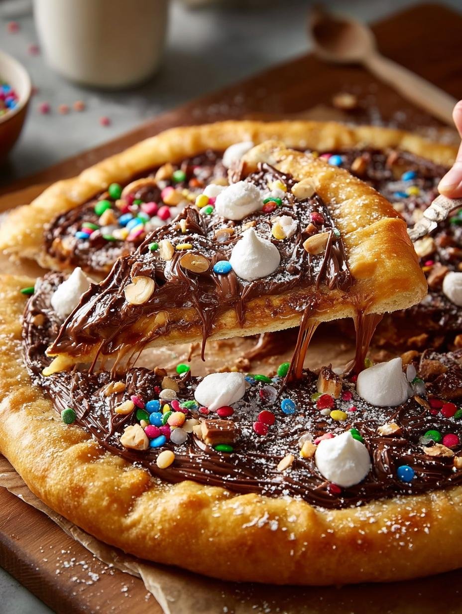 Chocolate Nutella Pizza with Marshmallows and Pretzels - Chocolate Nutella Pizza with - main visual representation