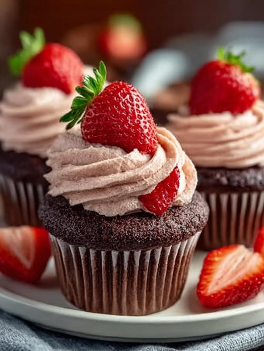 Chocolate Strawberry Cupcakes with Irresistible Filling