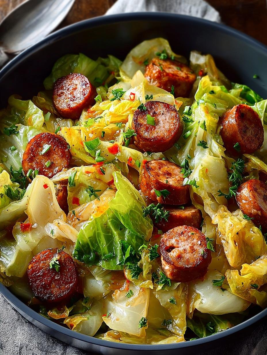 Delicious Low Carb Sausage Cabbage Skillet Recipe - Low Carb Sausage Cabbage - main visual representation