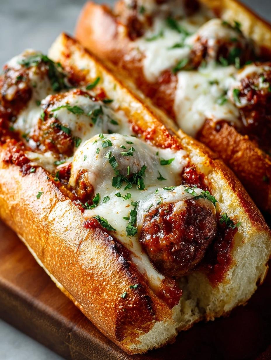 Irresistible Meatball Subs fresh from the oven on a serving platter