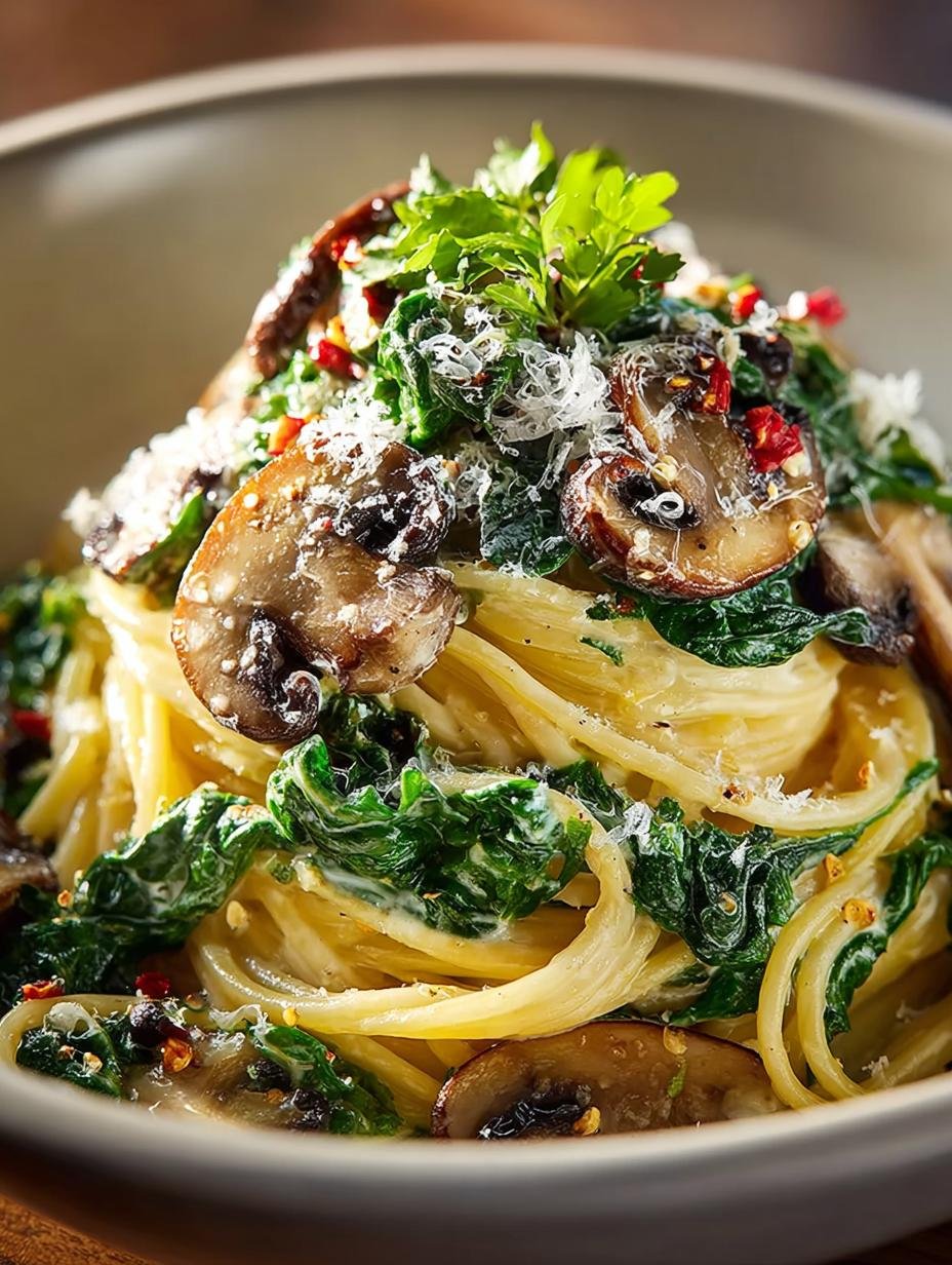Mushroom Spinach Vegetarian Carbonara: 5 Creamy Steps