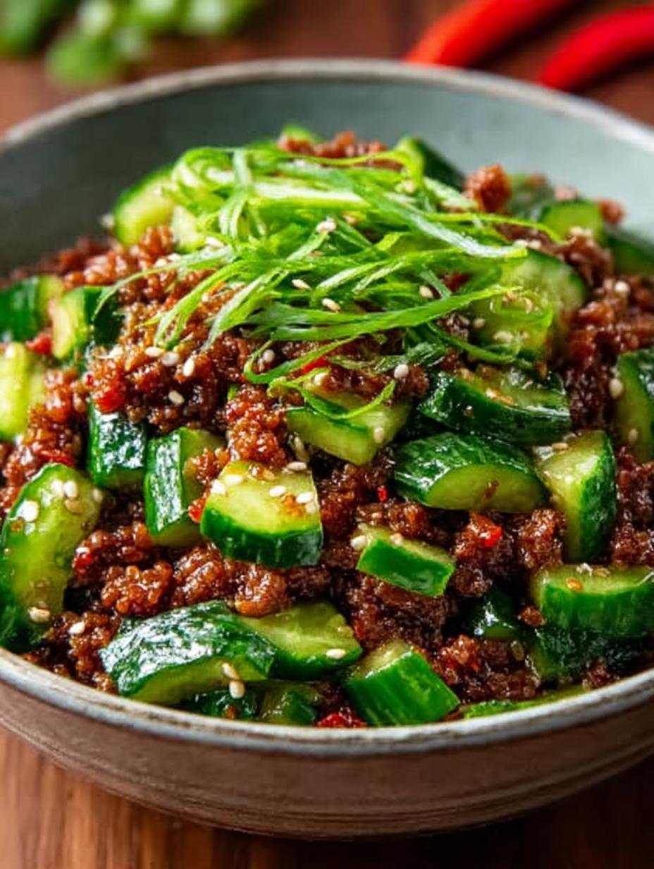Spicy Keto Korean Ground Beef & Cucumber Salad Delight - Spicy Keto Korean Ground - main visual representation