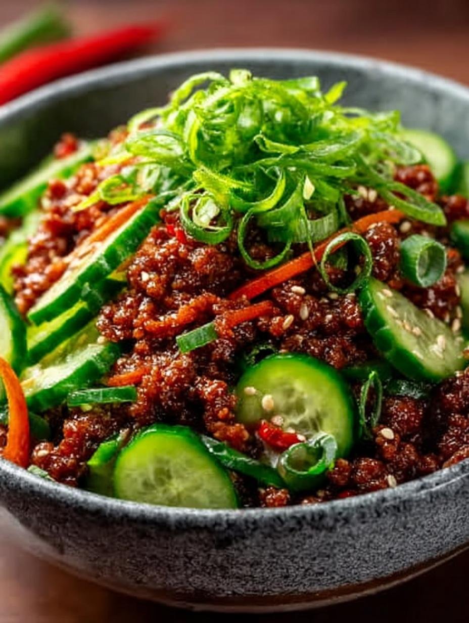 Spicy Keto Korean Ground Beef & Cucumber Salad Delight