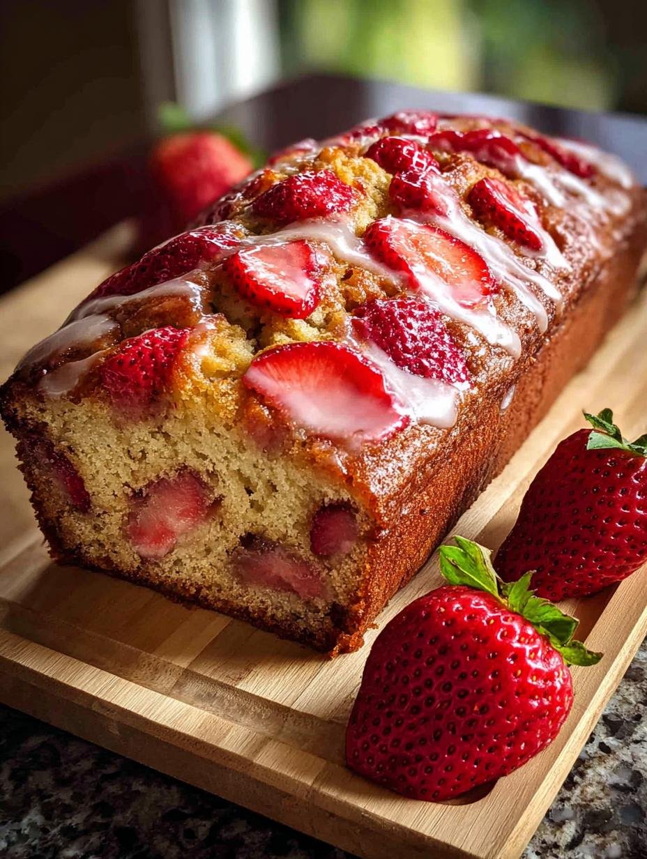 Moist Strawberry Banana Bread with Sweet Glaze - Strawberry Banana Bread - additional detail